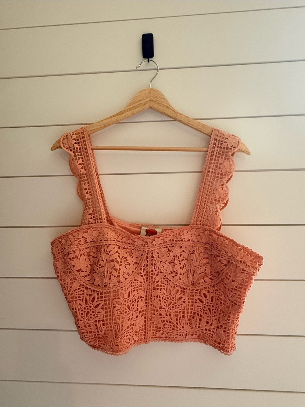 FARM Rio Coral Crochet Lace Bustier Crop Top L